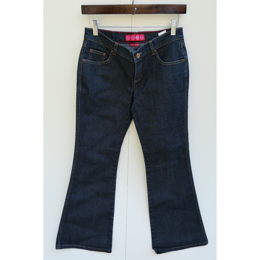 Vintage Y2K Glo Flare Jeans Womens Size 28 Dark Blue Wash 29" Inseam Low Rise